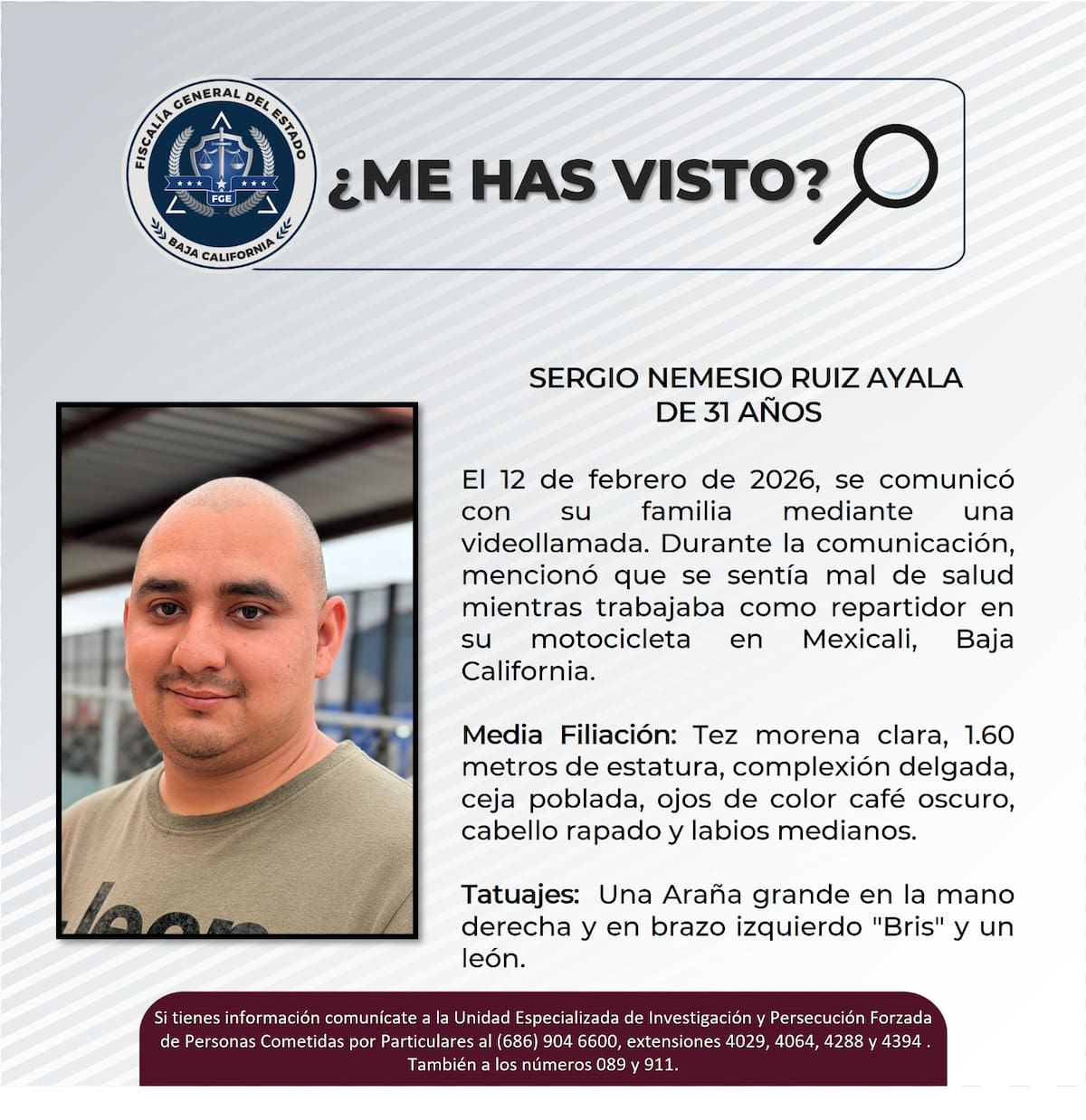 Familiares y autoridades realizan labores para localizar a Sergio Nemesio Ruiz Ayala, de 31 años, visto por última vez mientras trabajaba. Foto: Cortesía