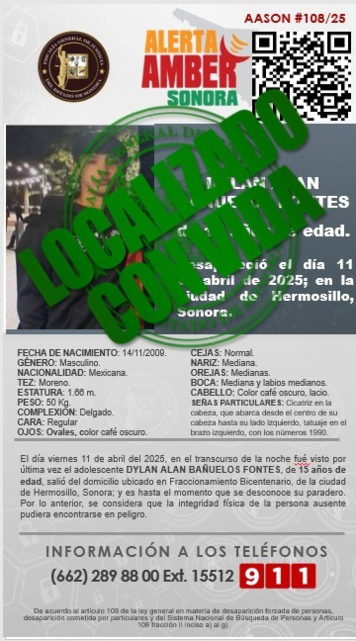 Hallan sano y salvo a menor reportado como desaparecido. | Cortesía