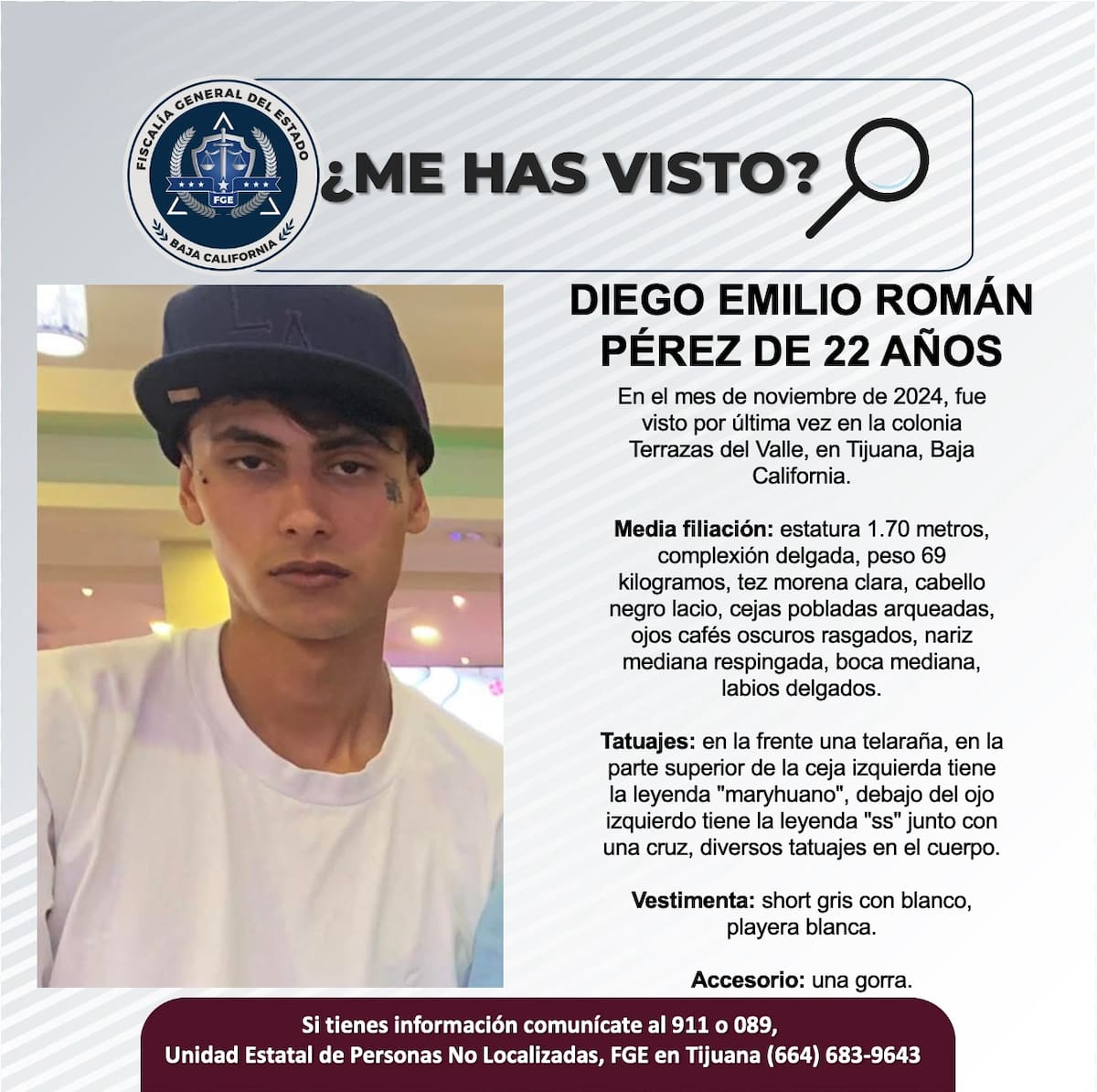 Diego Emilio Román Pérez fue visto por última vez en el mes de noviembre de 2024.