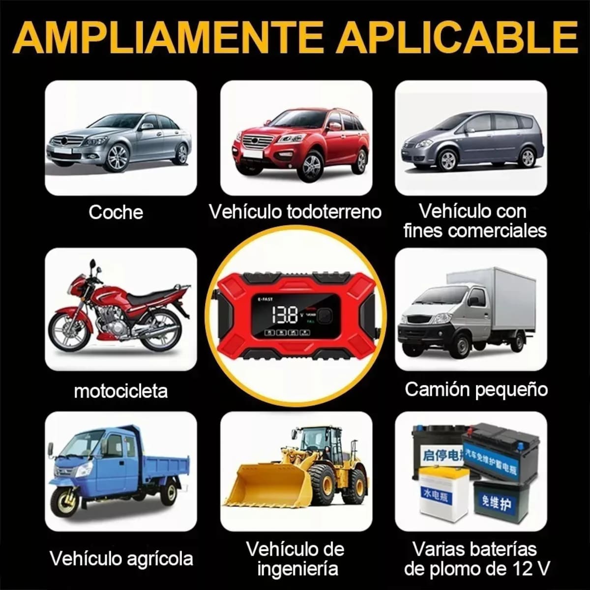 El equipo incorpora diferentes configuraciones según el tipo de batería y vehículo. | Foto: Mercado Libre