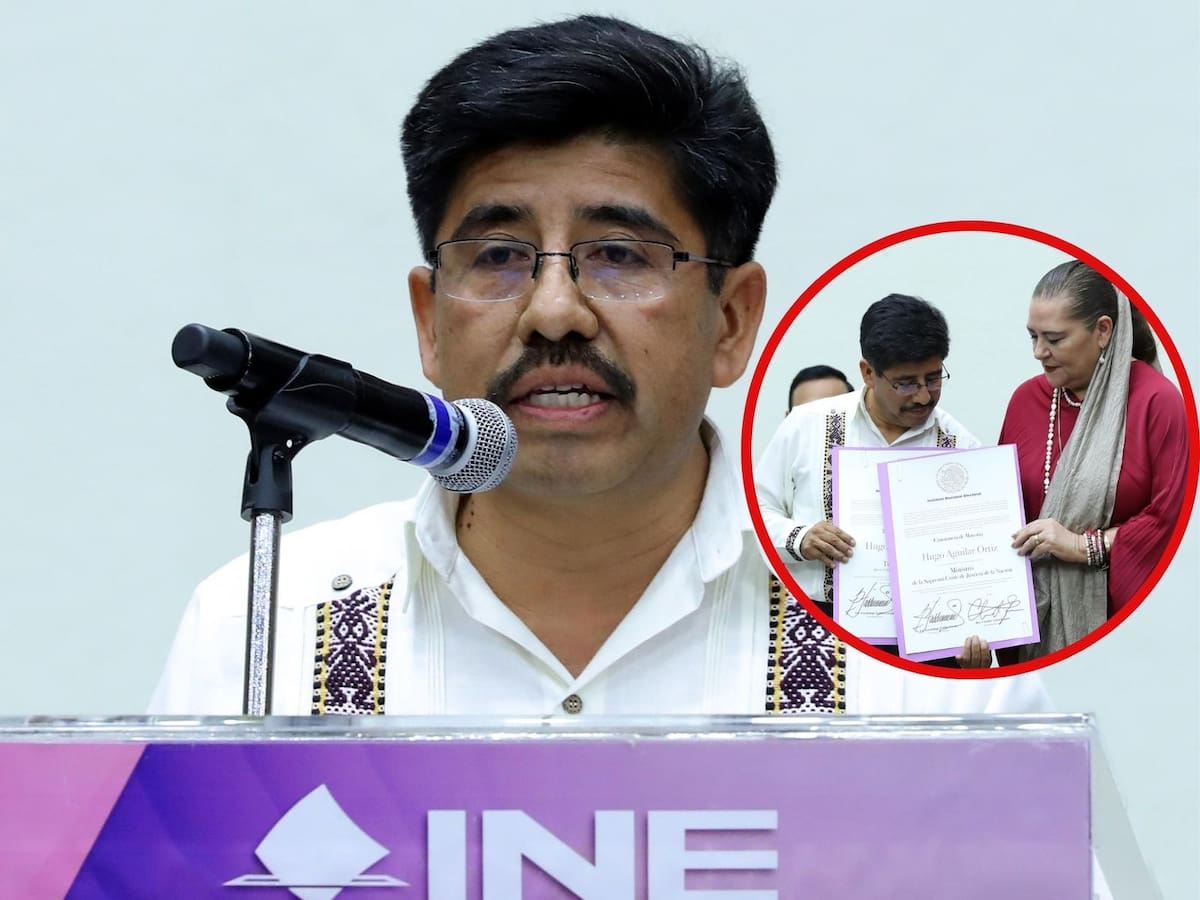 El ministro presidente electo de la Suprema Corte de Justicia de la Nación (SCJN), Hugo Aguilar, habla durante la entrega de su constancia de mayoría el domingo 15 de junio del 2025, en la Ciudad de México. | Crédito: EFE/ Mario Guzmán