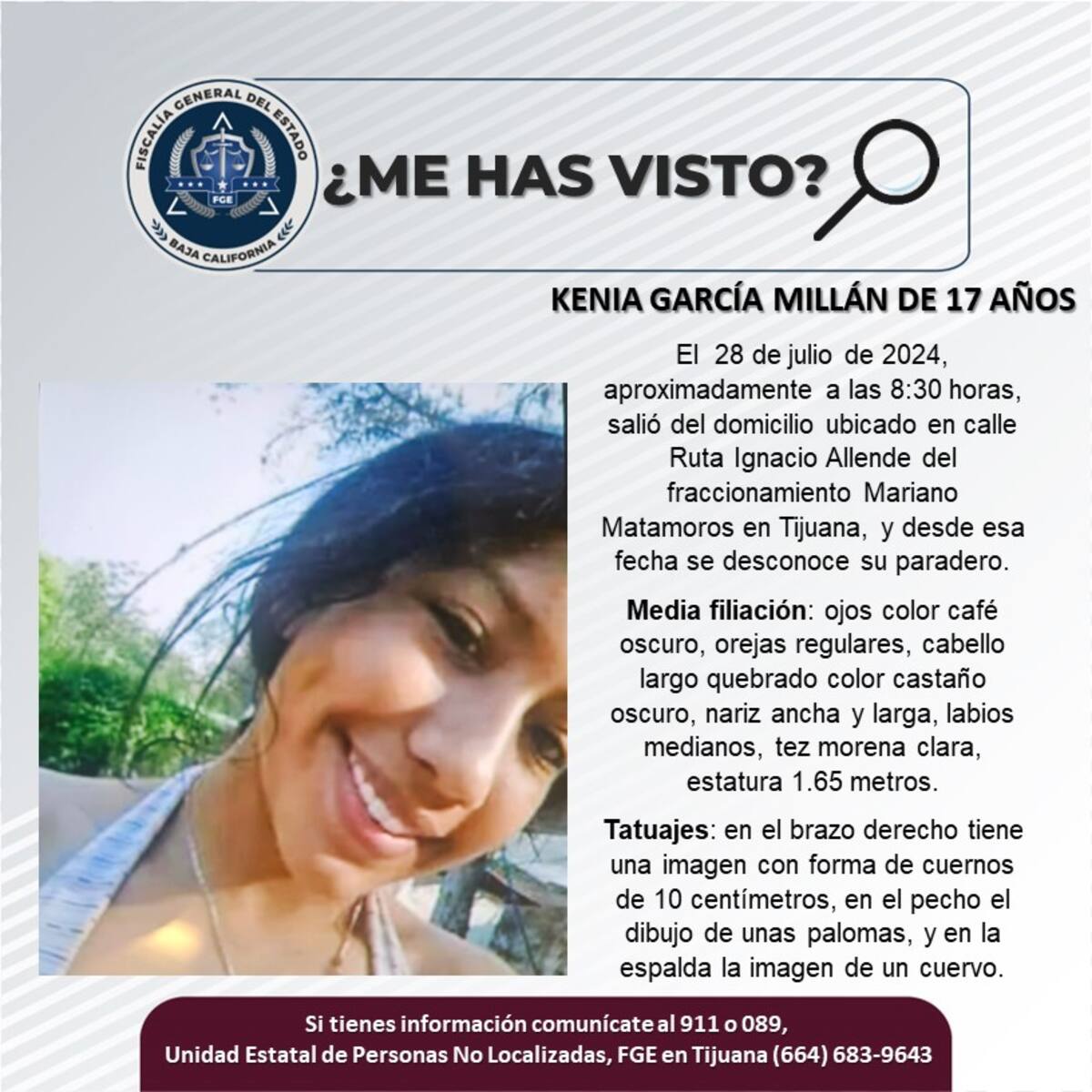 Kenia García Millán fue vista por última vez el 28 de julio del 2024.