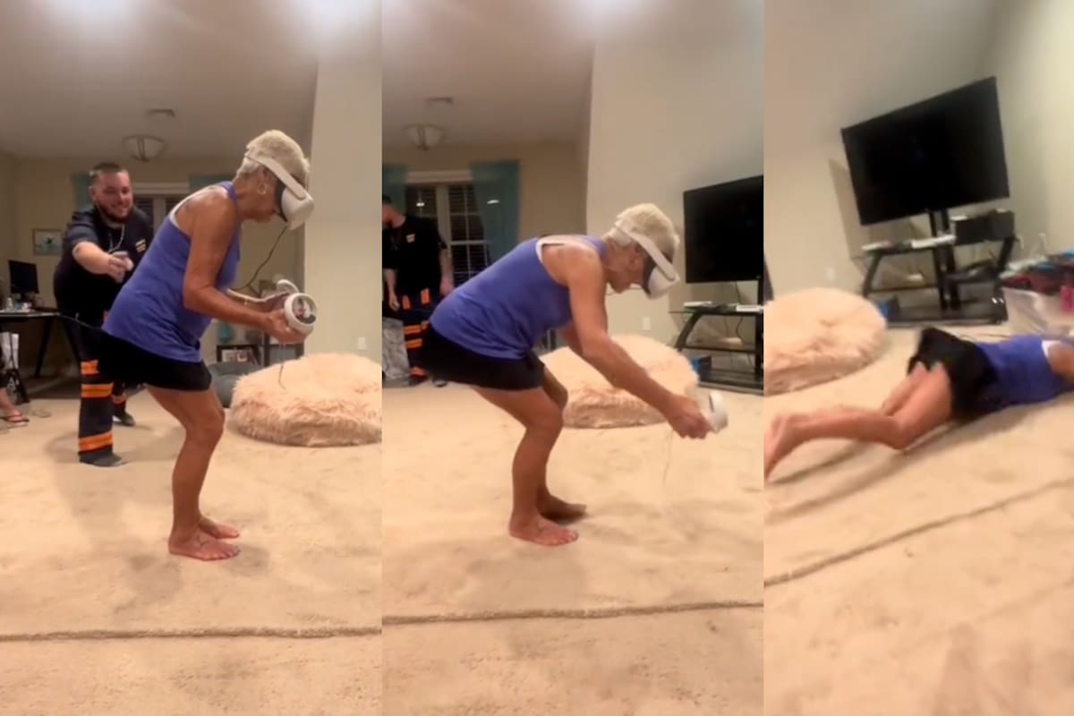 Abuela vive inesperado accidente al jugar con lentes de realidad virtual | VIDEO