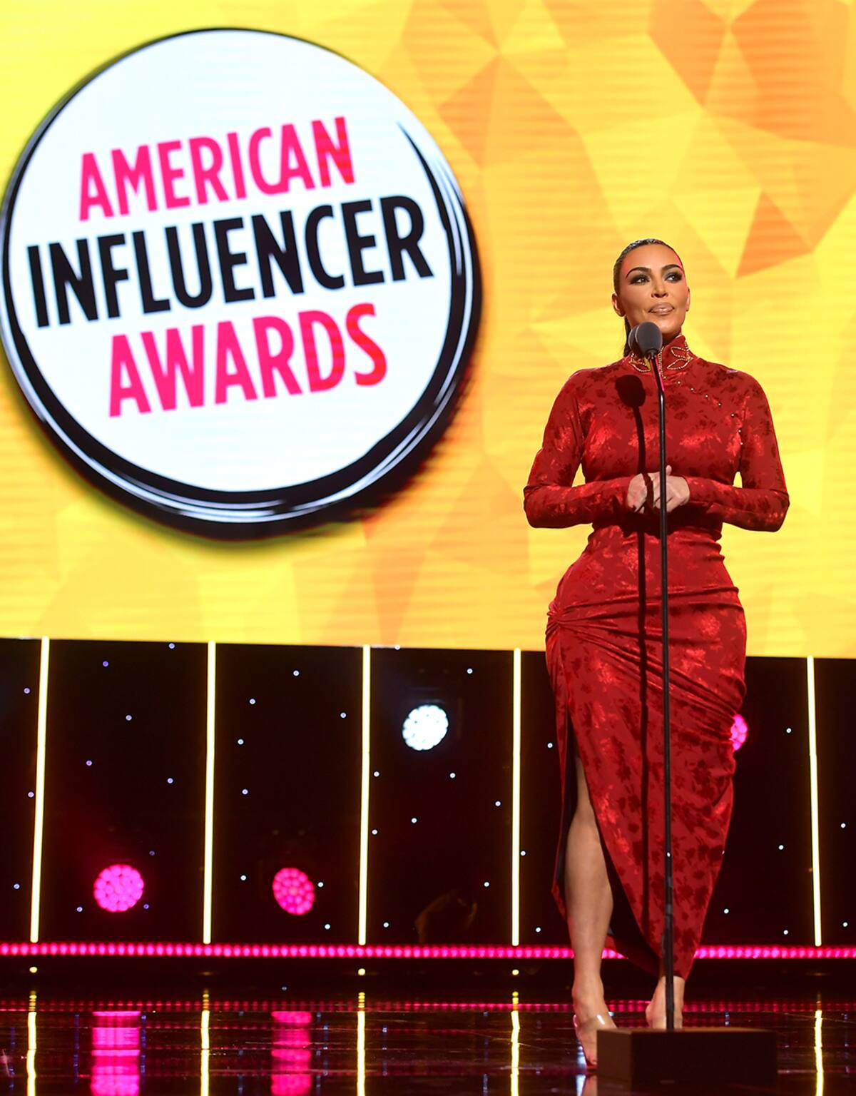 HOLLYWOOD, CALIFORNIA - NOVEMBER 18: Kim Kardashian speaks onstage during the 2nd Annual American Influencer Awards at Dolby Theatre on November 18, 2019 in Hollywood, California. (Photo by Matt Winkelmeyer/Getty Images for American Influencer Awards )