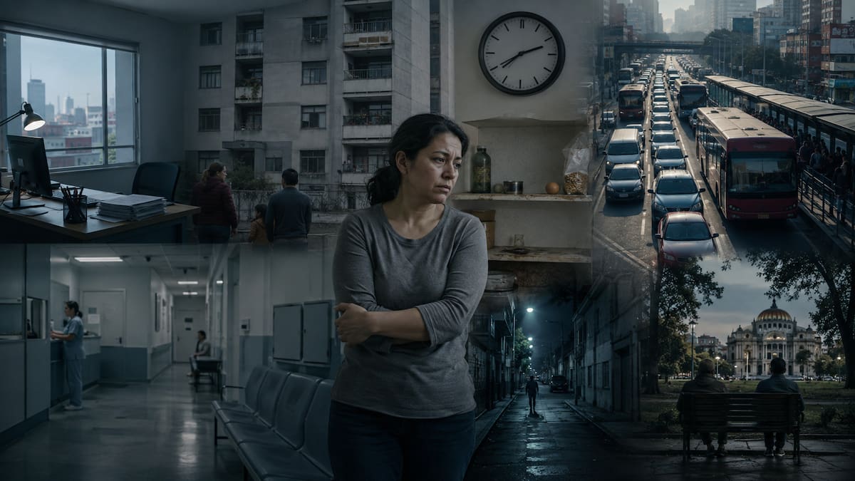 Una investigación basada en 400 hogares de las 16 alcaldías encontró que el bienestar depende del empleo y la vivienda, pero también de la salud mental, el descanso, la seguridad y las condiciones de la comunidad. | Imagen generada con IA.
