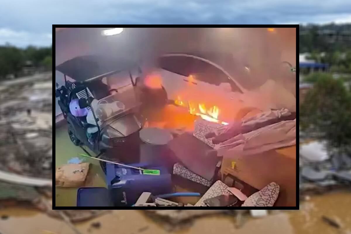 Tesla se incendia en un garaje inundado por el huracán Helene; impactante video revela el desastre