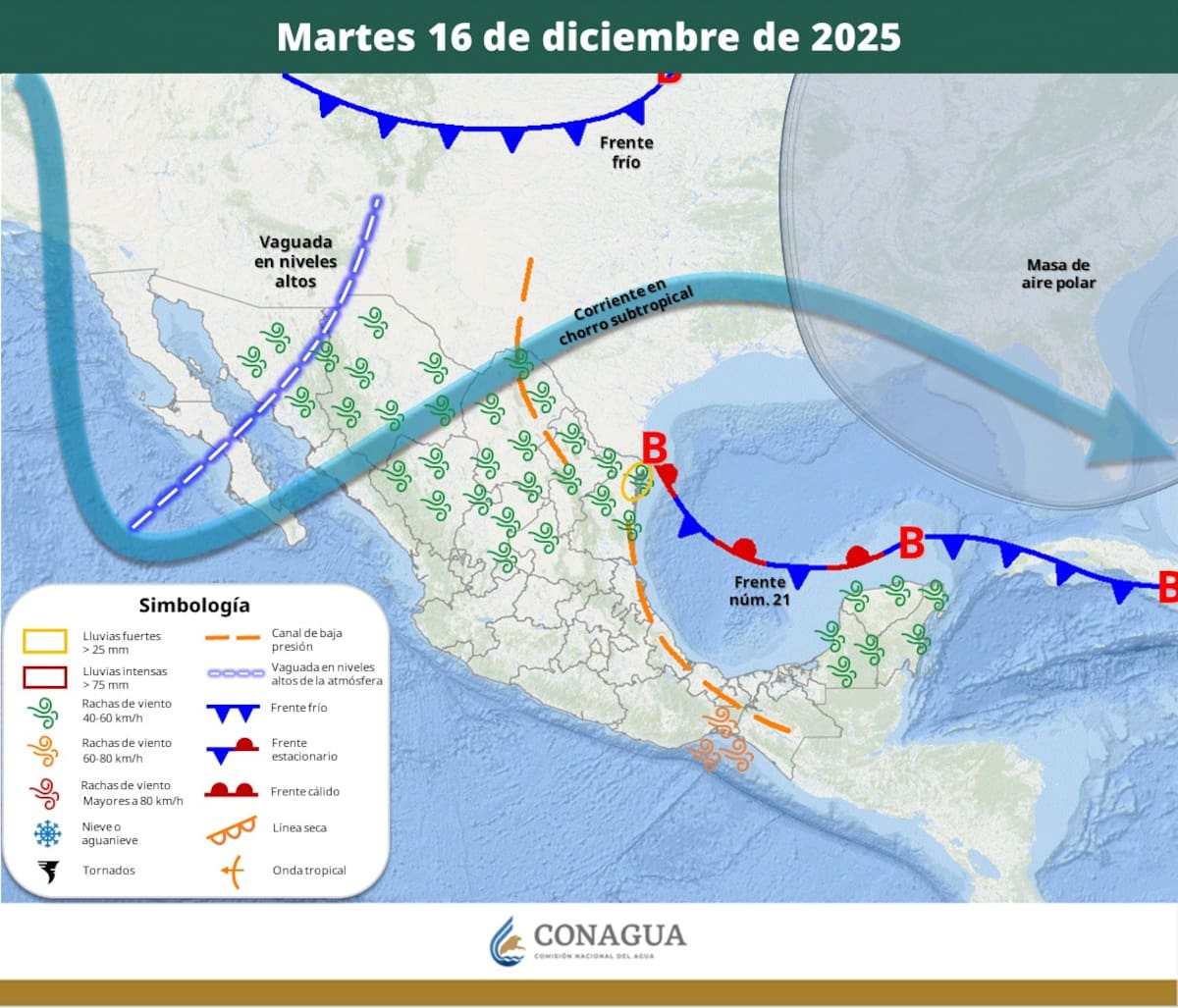 Pronóstico del clima para este martes 16 de diciembre del 2025. | Crédito: SMN