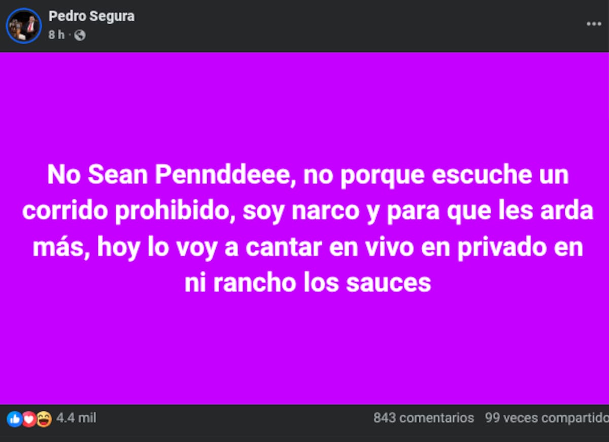 Pedro Segura defiende sus gustos musicales | Facebook: Pedro Segura