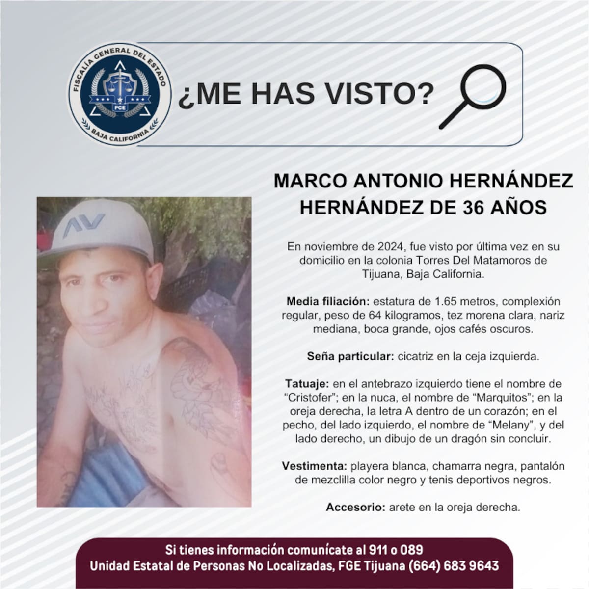 Marco Antonio Hernández Hernández fue visto por última vez en noviembre de 2024.