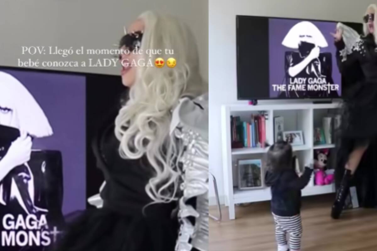 Madre le organiza un concierto a su bebé en la sala de su casa, vestida como Lady Gaga