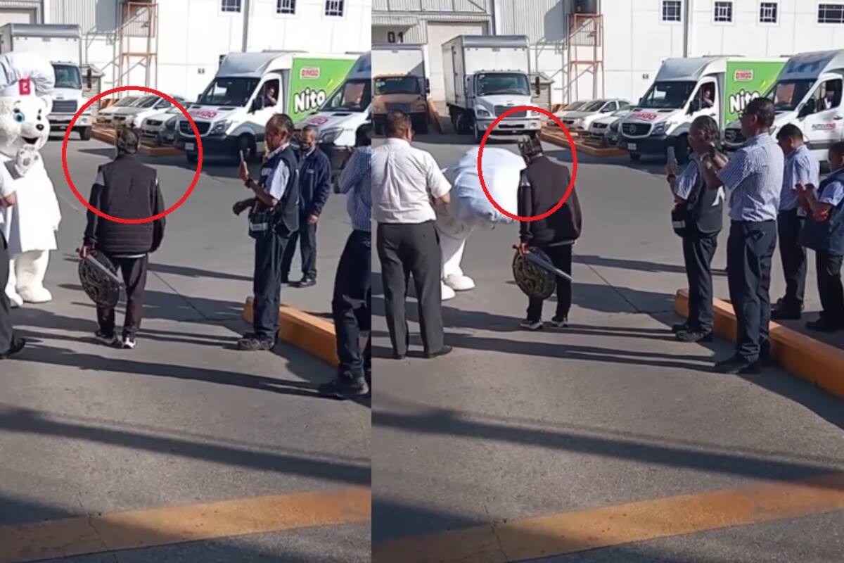 Hombre se jubila de Grupo Bimbo y el Osito Bimbo lo despide con una reverencia