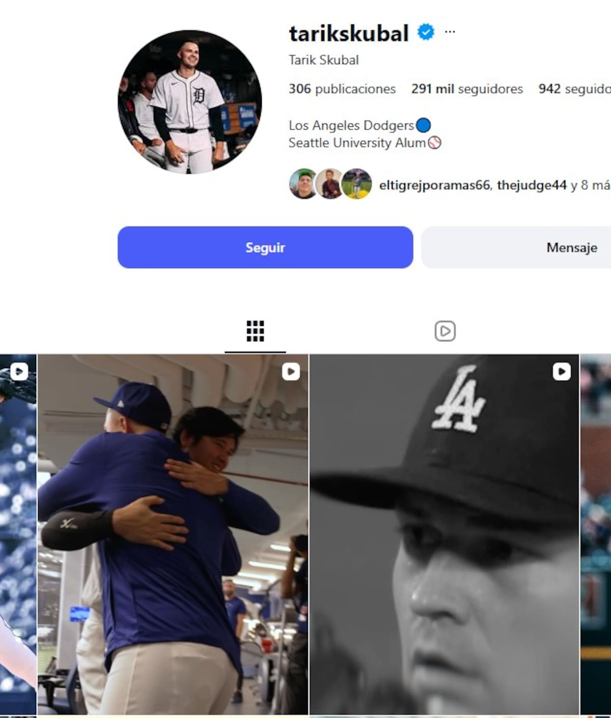 Tarik Skubal a casi una semana de pertenecer a los Dodgers de Los Ángeles, sigue conservando la foto de perfil con su antiguo equipo, los Tigres de Detroit. (Foto: captura de pantalla)