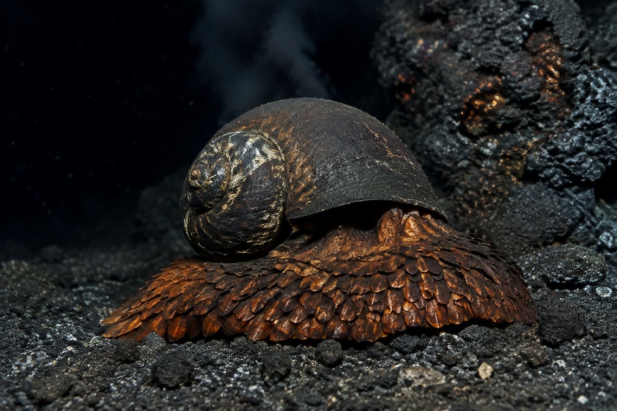 En las profundidades del océano Índico vive una criatura extraordinaria: El caracol que cubre su cuerpo con una armadura de hierro