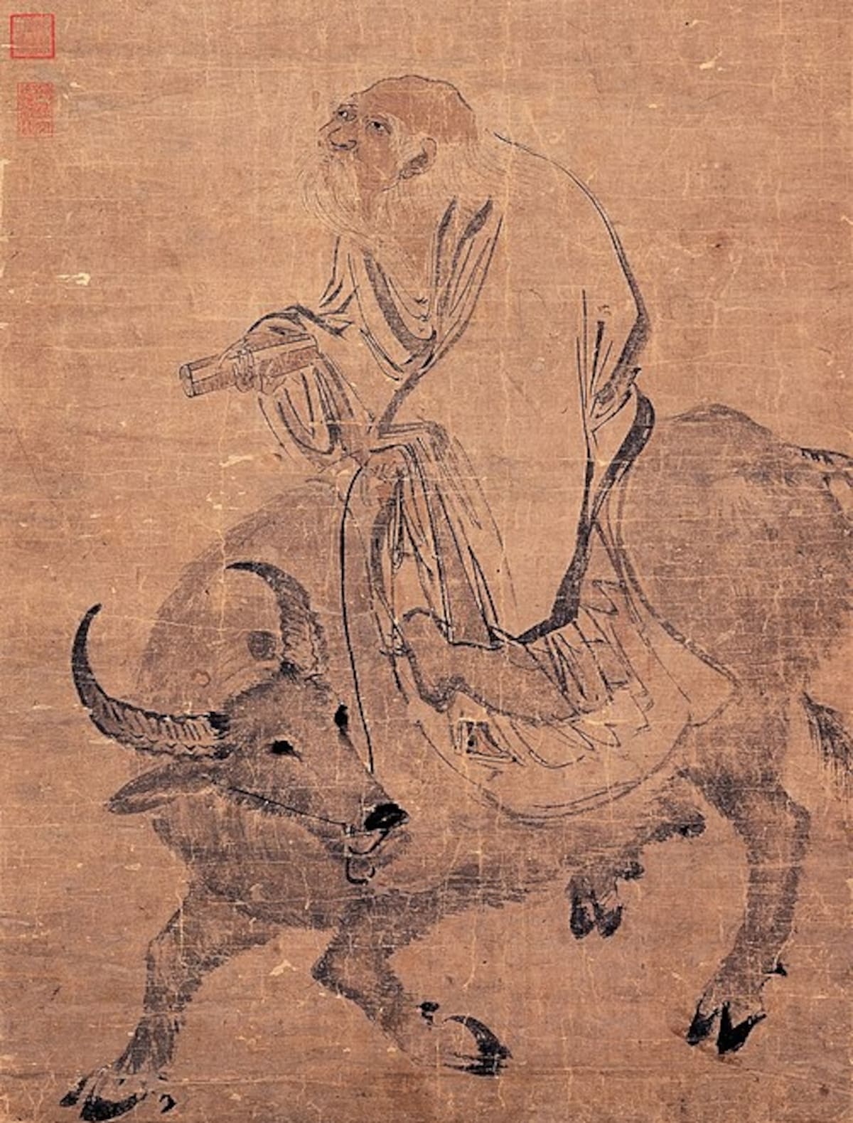 Imagen de Lao Tse montando un buey, obra del pintor chino Zhang Lu. | Crédito: Wikimedia Commons