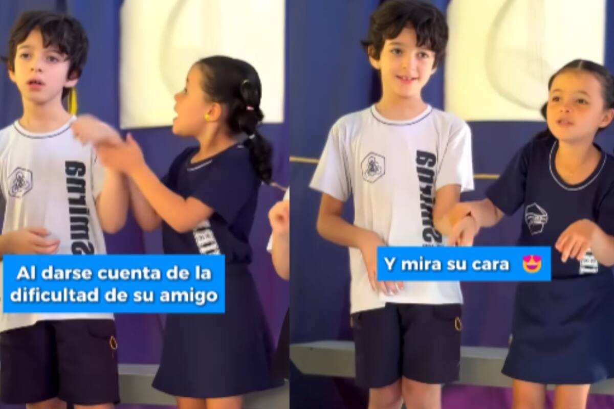 Niña ayuda a su compañero con autismo a recordar los pasos en pleno baile y conmueve en redes