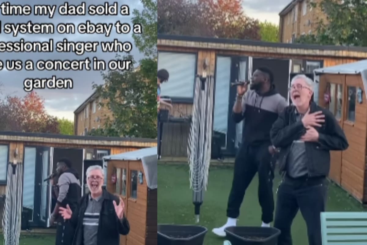 Joven graba cómo su padre vendió un micrófono a un hombre que resultó ser cantante; para agradecerles les dio un concierto y el padre se puso a bailar