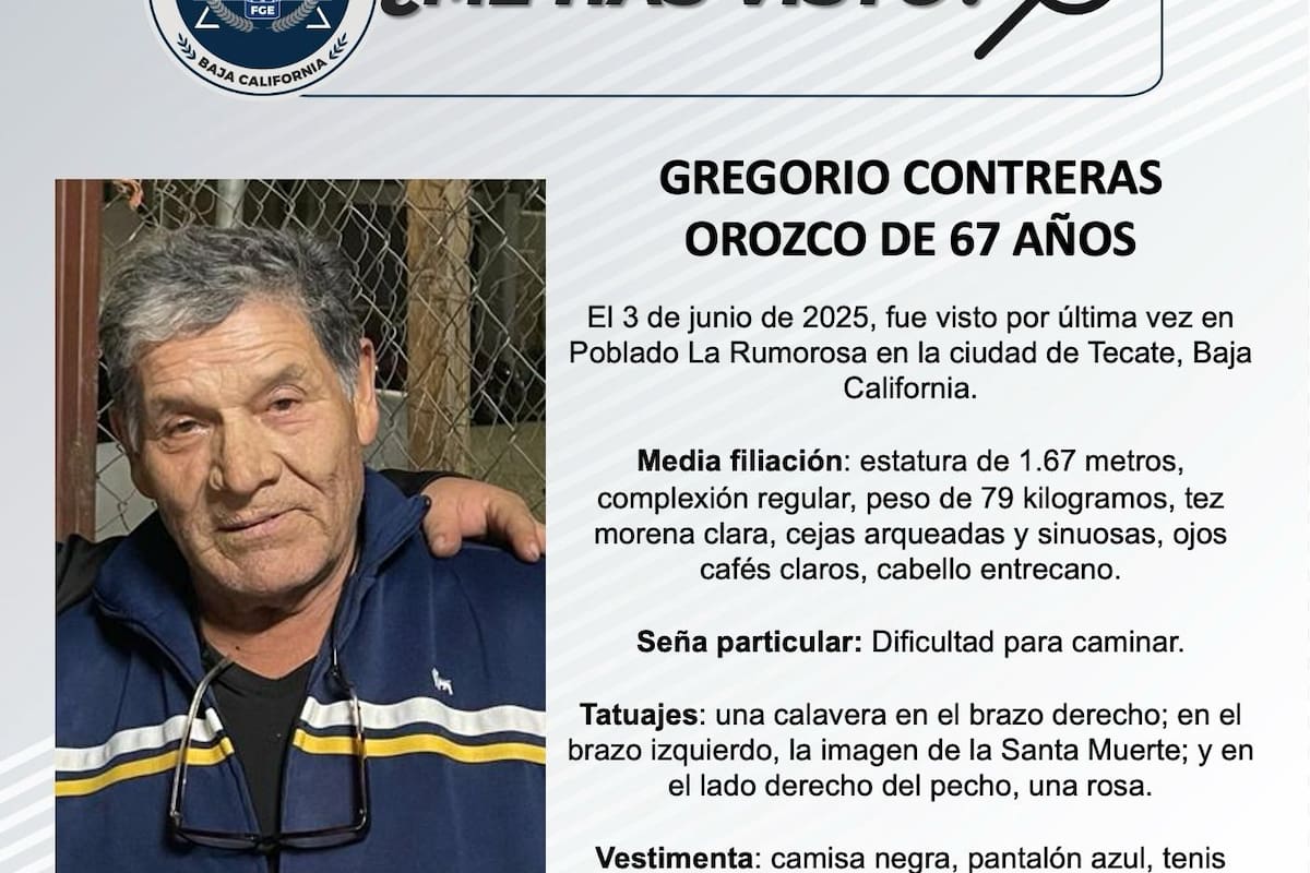 Se busca a Gregorio Contreras Orozco de 67 años de edad