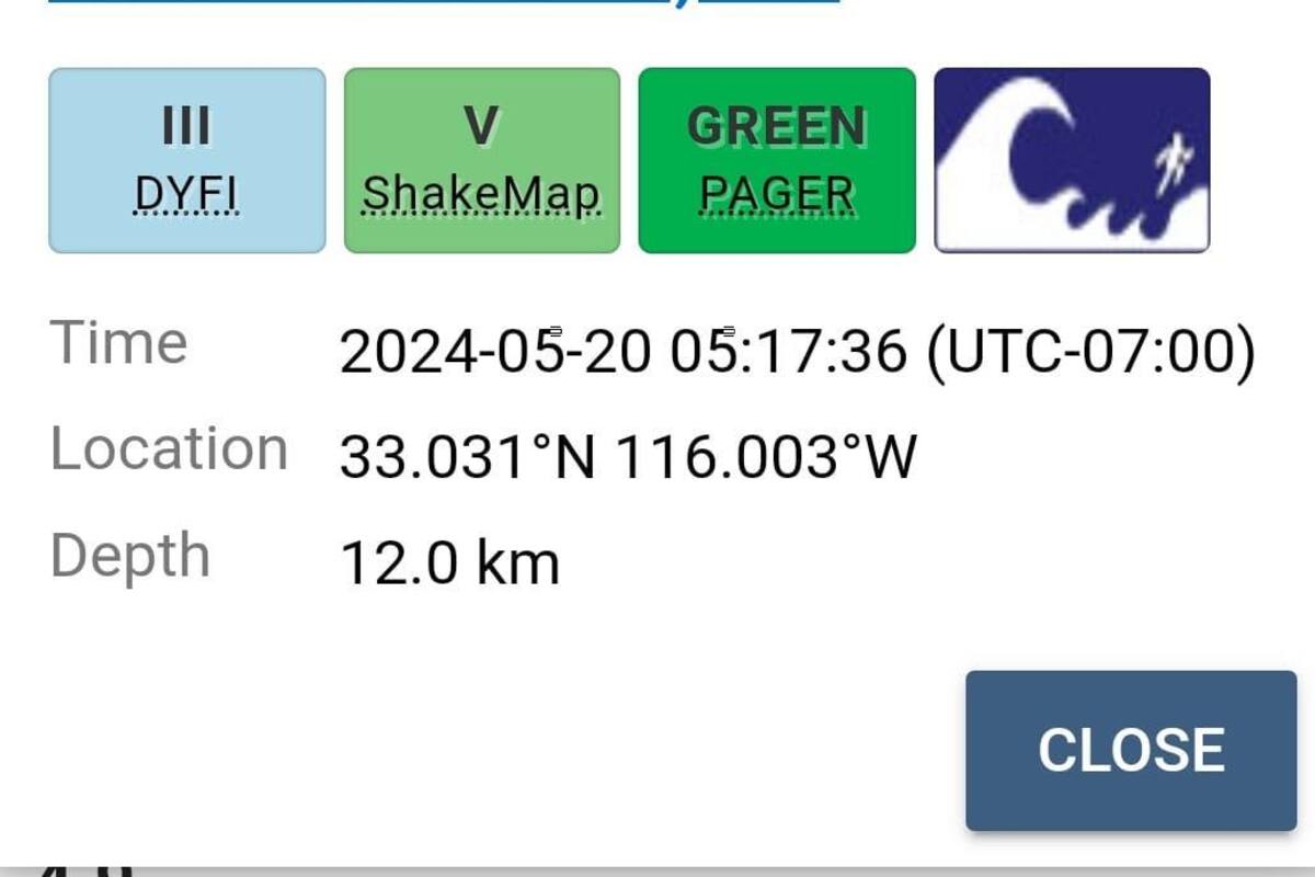 Sismo de 4.1 grados cerca de Ocotillo