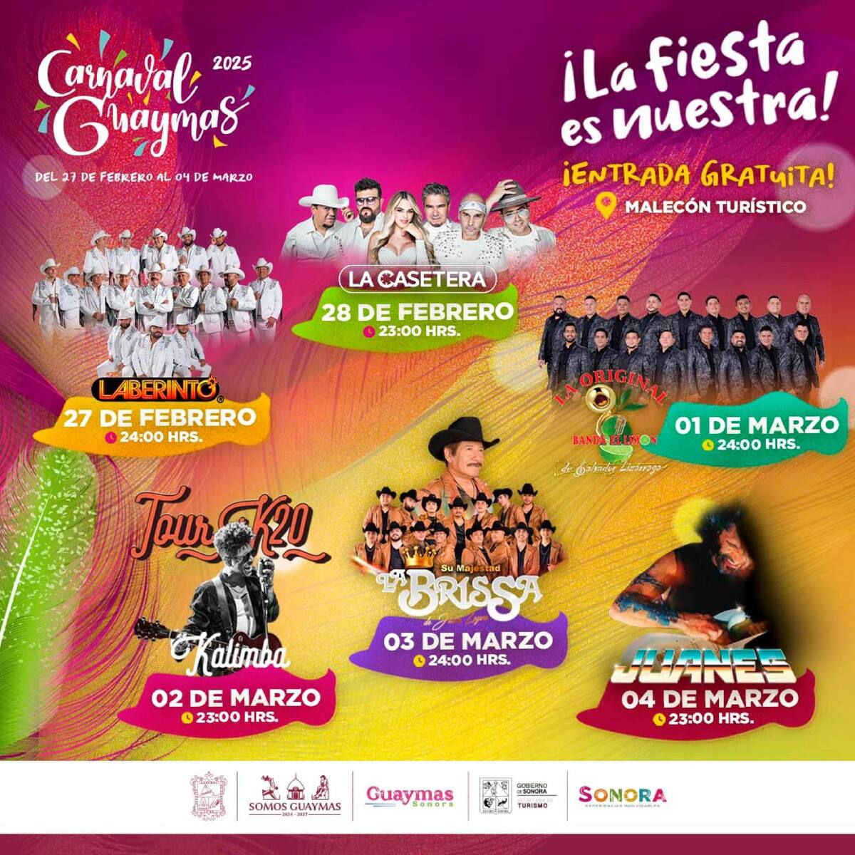 Cartelera del Carnaval de Guaymas 2025 / Facebook: Carnaval de Guaymas