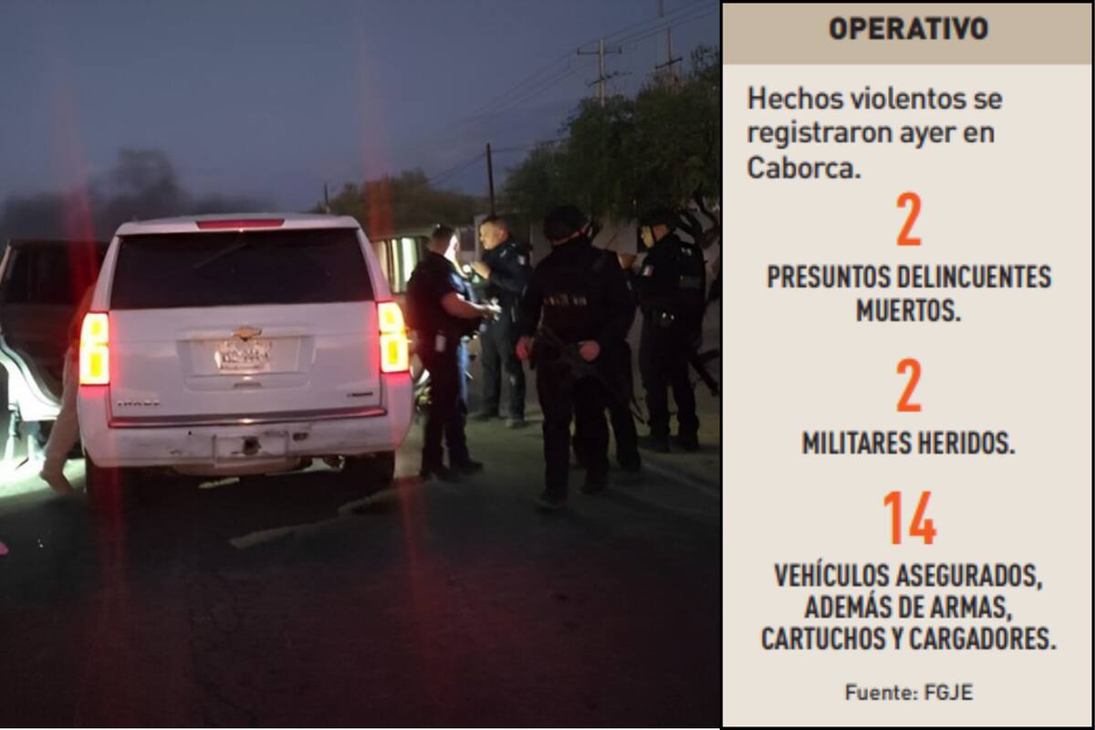 Aseguran en Caborca armas y 14 vehículos tras enfrentamiento armado; hay 2 muertos