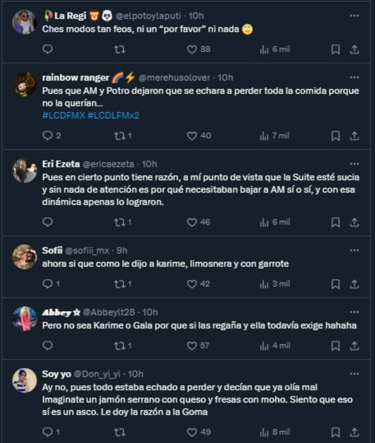 Tunden a Gomita por críticar la suite / Cuenta de X: @lacomadritaof_