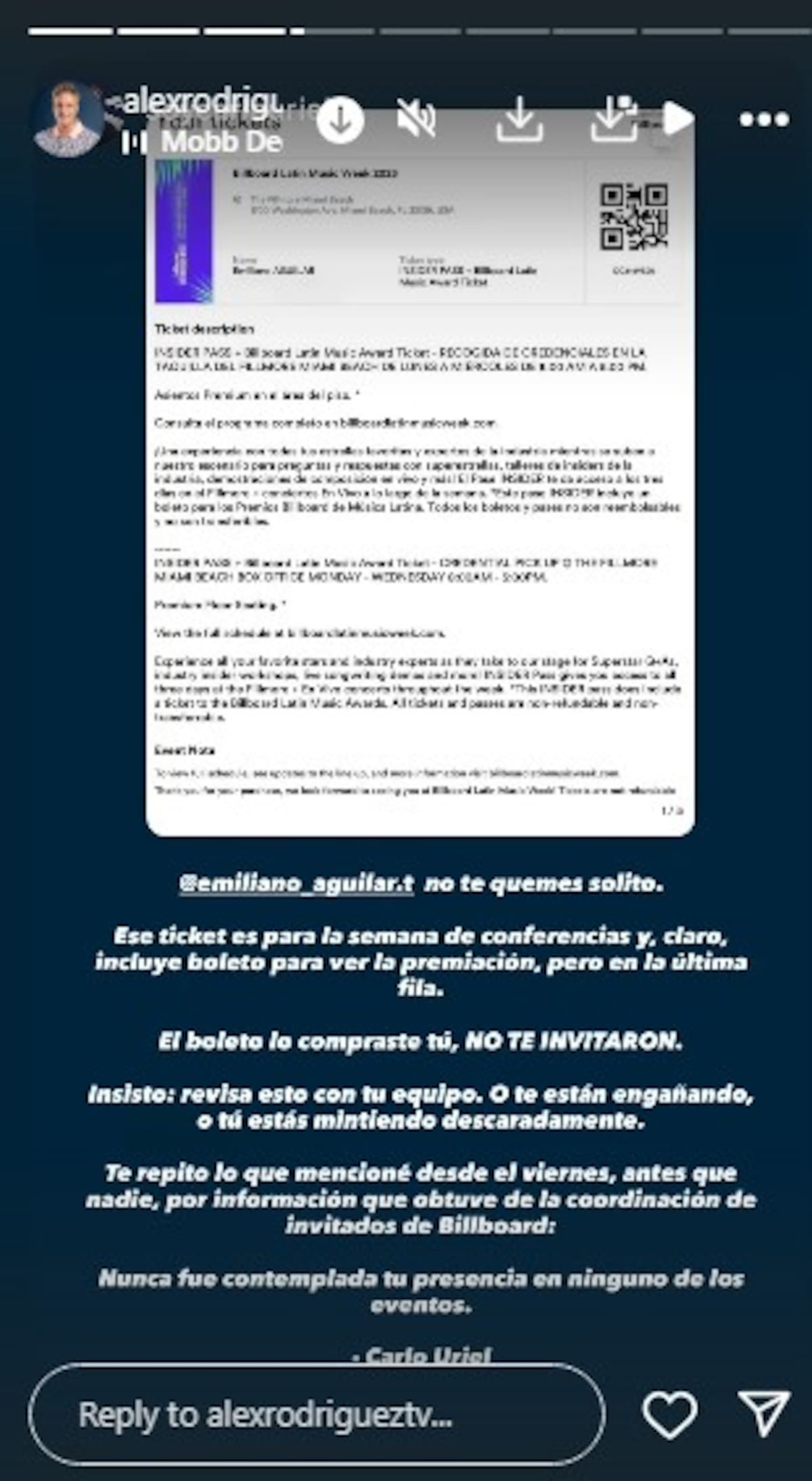 Aseguran que Emiliano Aguilar compró boleto para asistir a los Billboard | Instagram @soycarlouriel