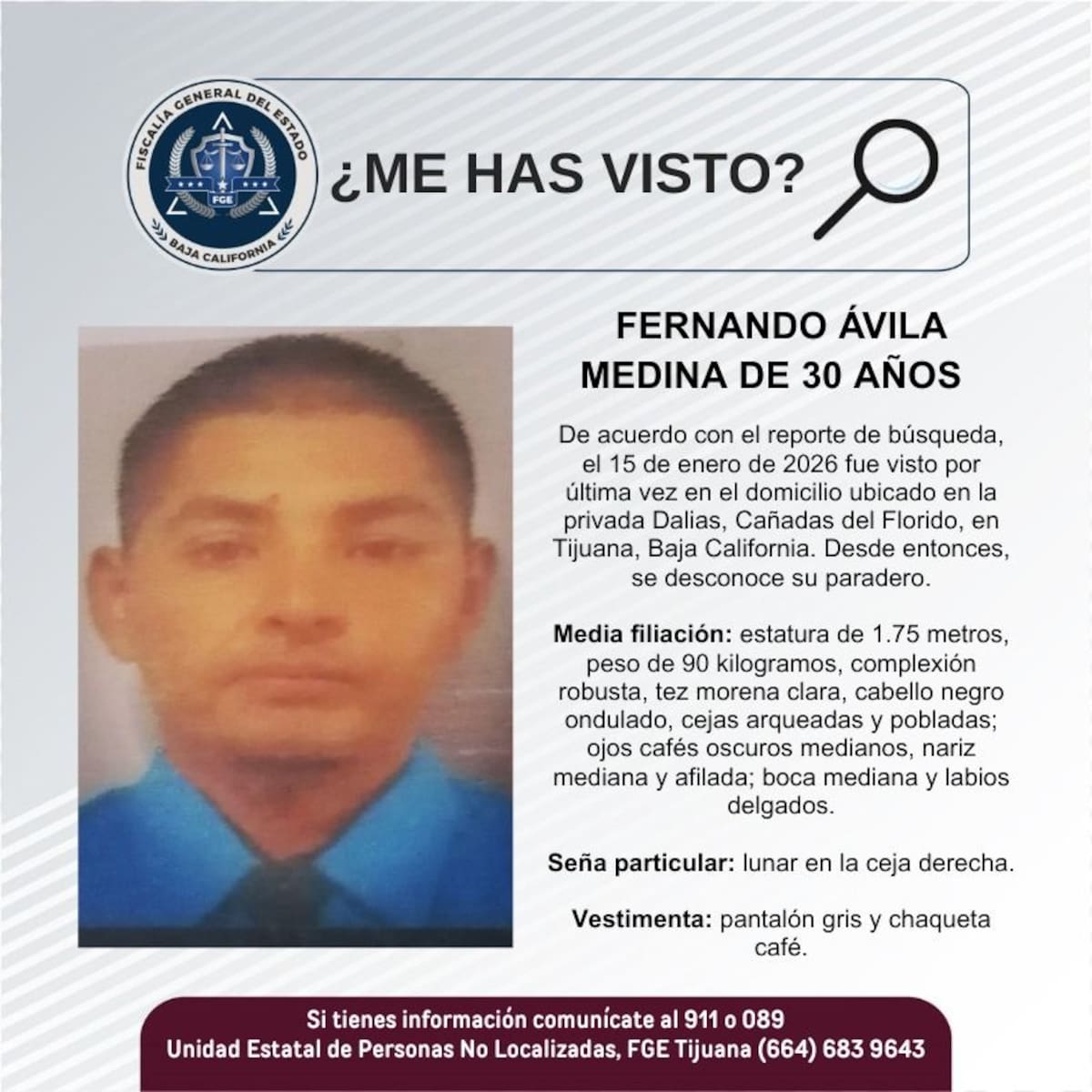 Fue visto por última vez el 15 de enero de 2026.