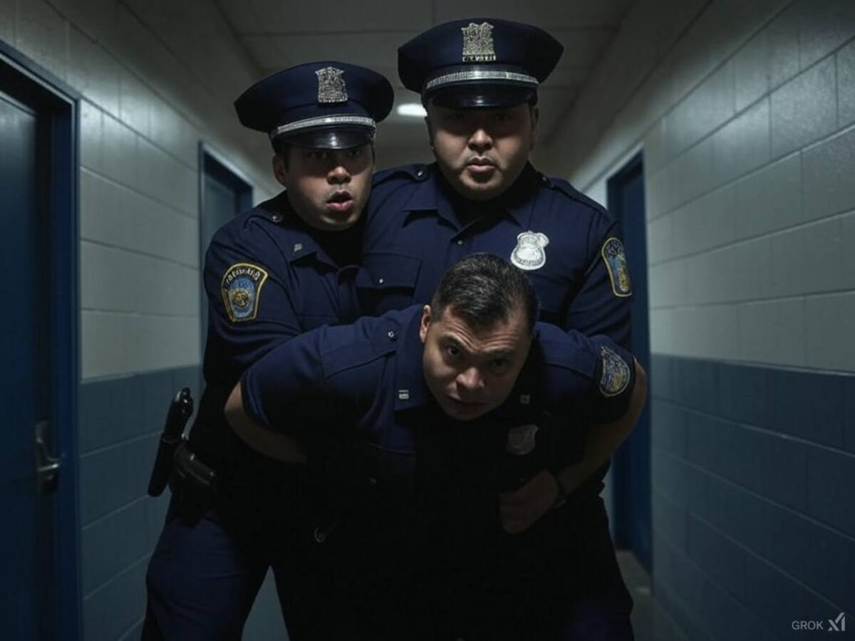 Imagen ilustrativa de policías capturando a otro policía hecha con IA (Grok).