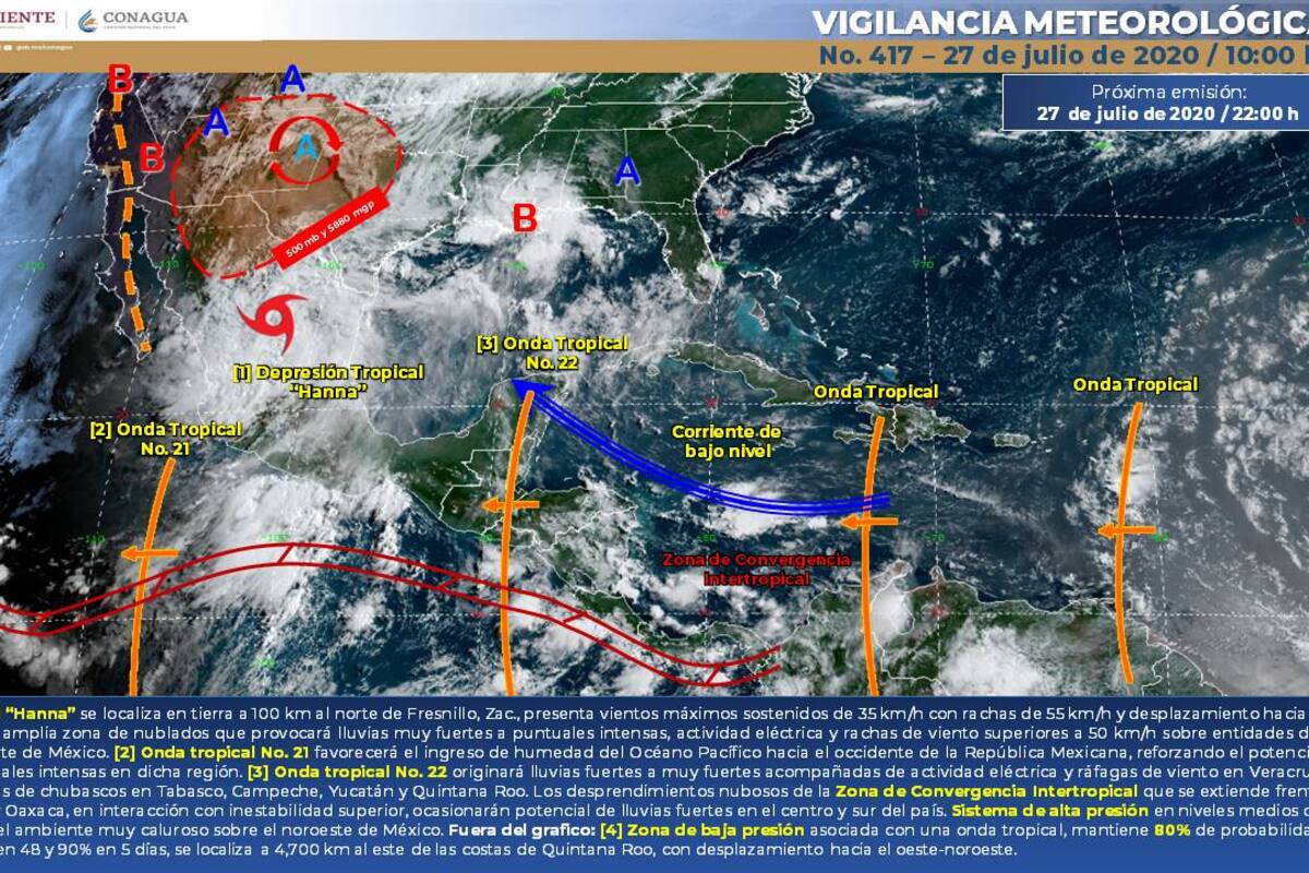 "Hanna" seguirá recorriendo la República mexicana, advierte Conagua