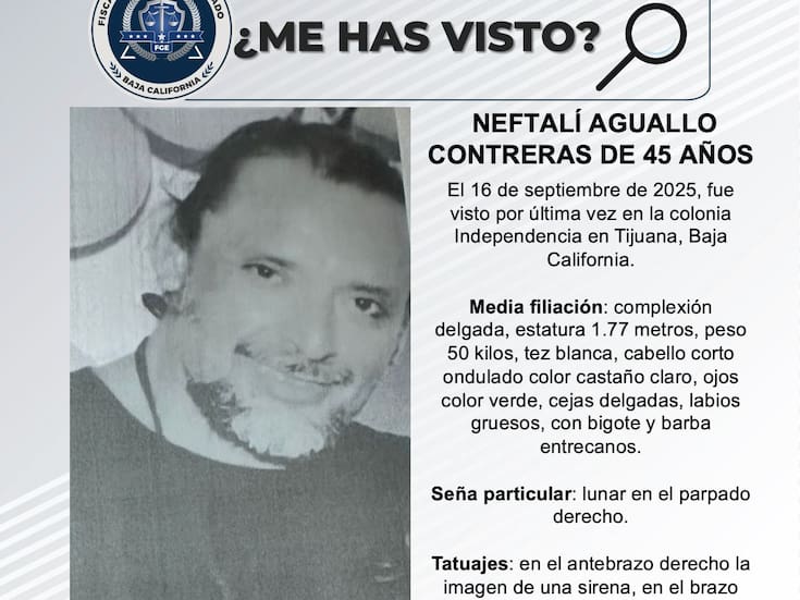 Se busca a Neftalí Aguallo Contreras de 45 años