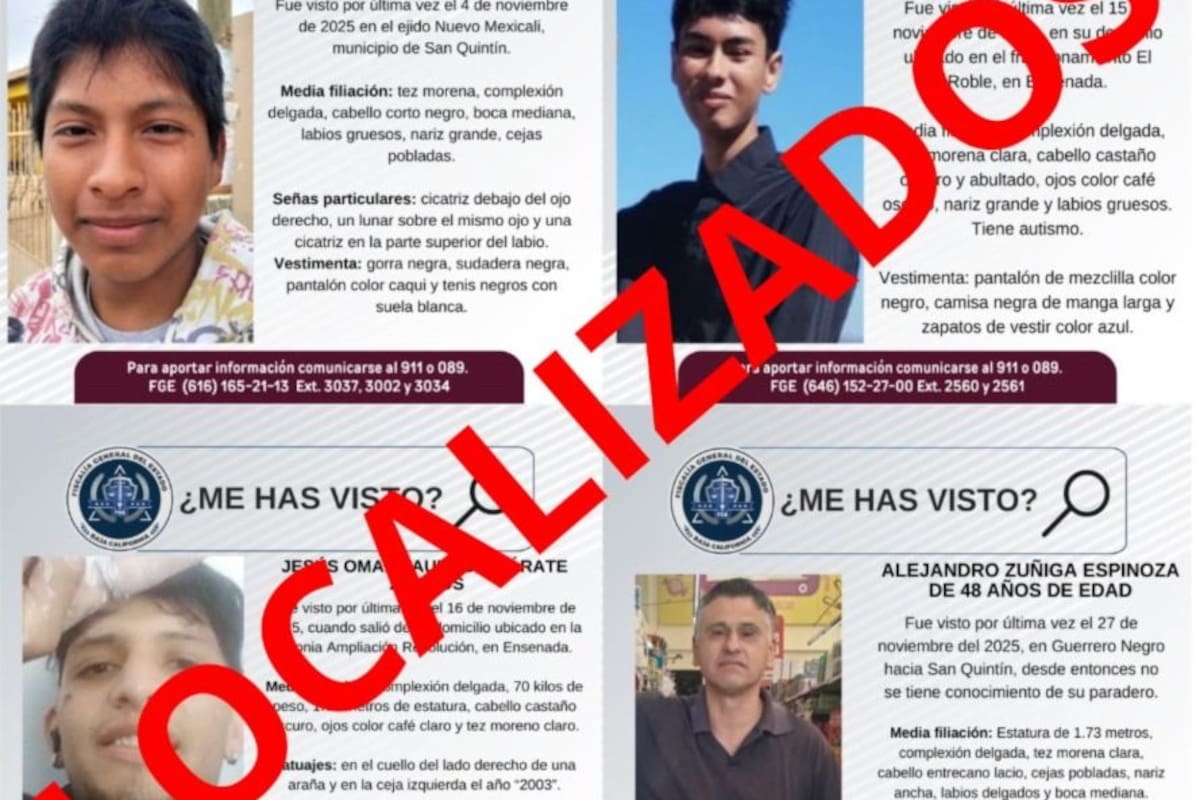 Localizan a cuatro personas reportadas como desaparecidas en Ensenada y San Quintín
