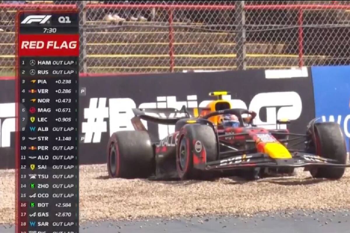 Error de ‘Checo’ Pérez lo deja atrapado en la grava y también fuera de la Q1 en Silverstone