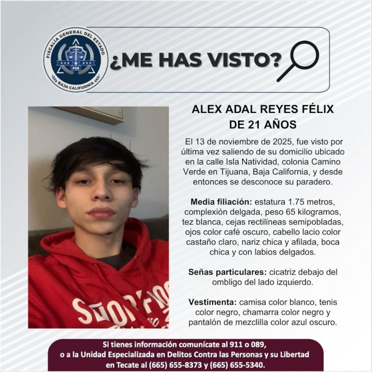 Fue visto por última vez el 13 de noviembre de 2025.