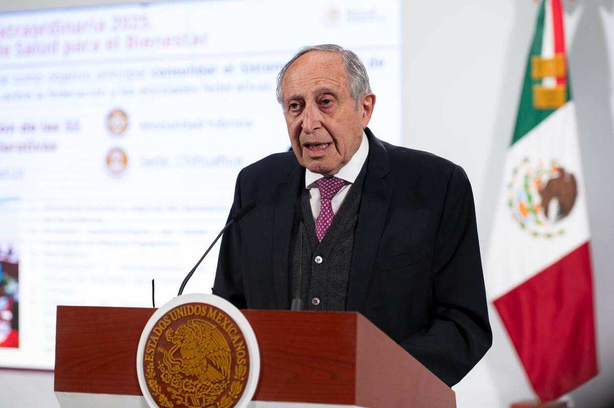 David Kershenobich, secretario de Salud federal, en la "Conferencia del Pueblo" de la presidenta Claudia Sheinbaum.| Crédito: Presidencia