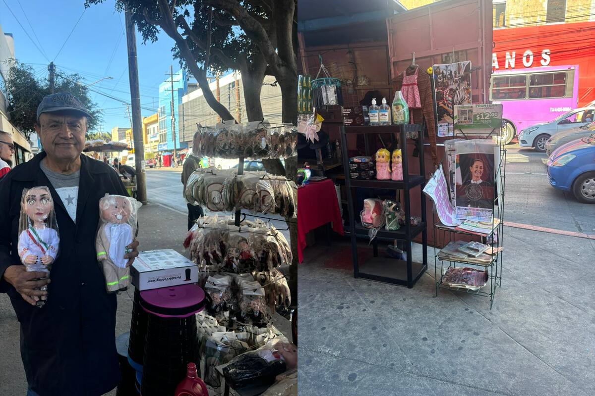 Comerciante encuentra ‘mina de oro’ en venta de artículos de AMLO y Sheinbaum en Tijuana