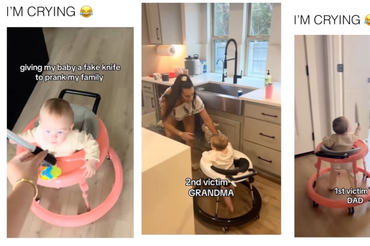 Mujer le da un cuchillo falso a su bebé para ver cómo reaccionan sus familiares: así fue