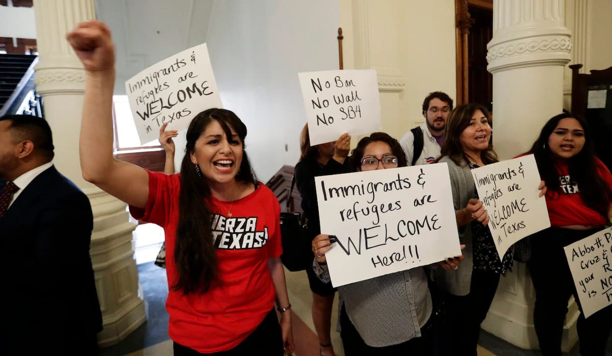 JULIETA GARIBAY, LEFT, AND OTHERS PROTEST AT THE TEXAS CAPITOL IN 2019. (AP PHOTO/ERIC GAY)