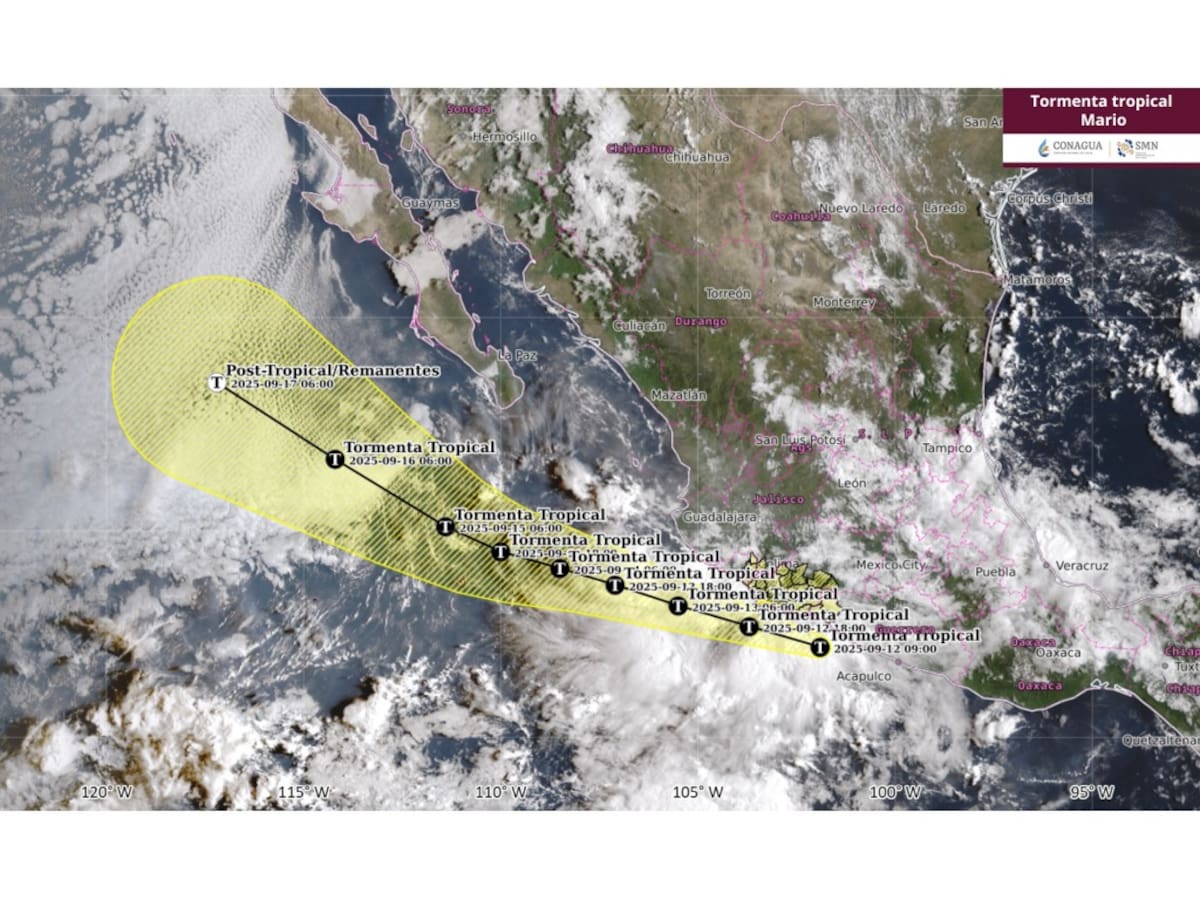 Trayectoria de la Tormenta Tropical 'Mario' | Crédito: SMN