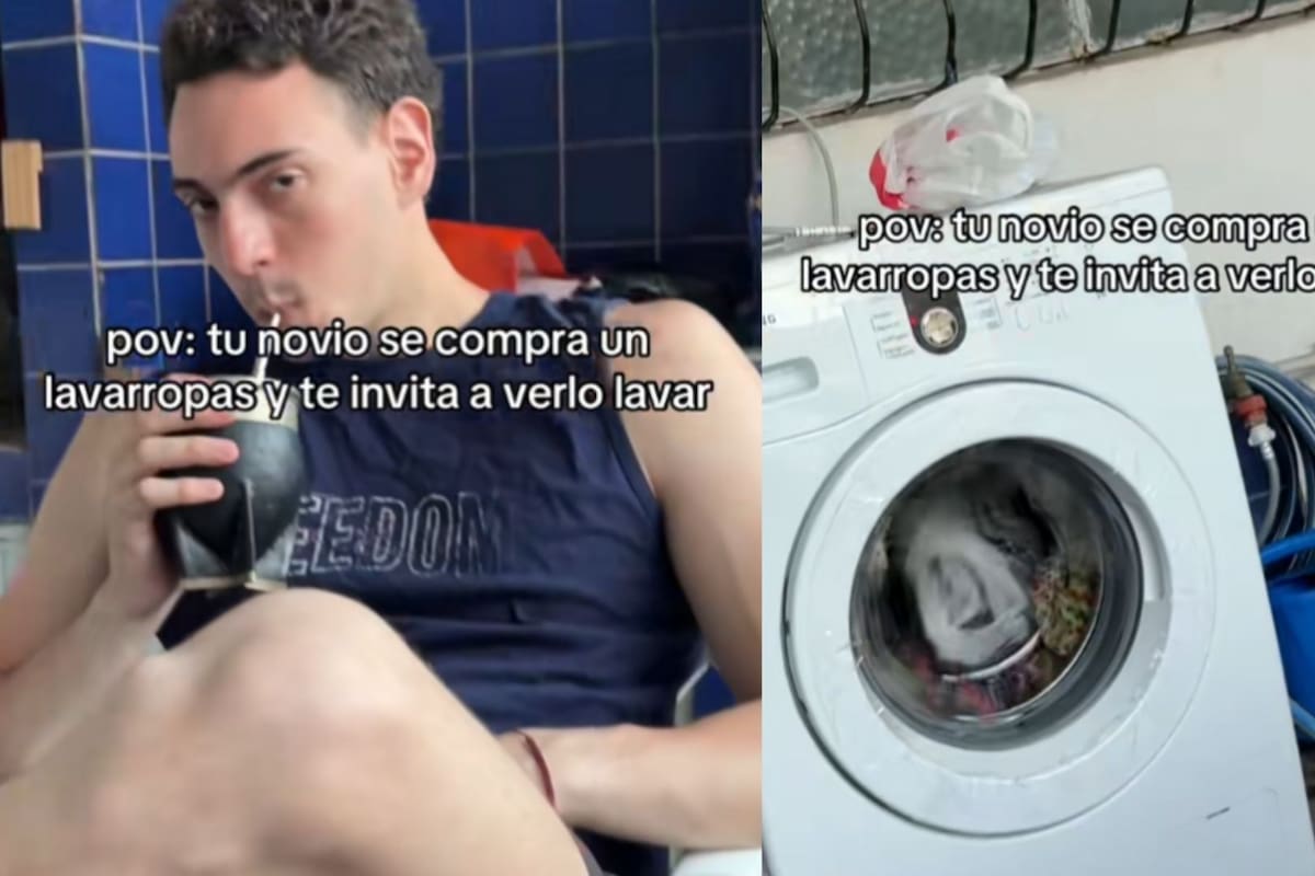 Hombre se compra un lavarropas e invita a su pareja a verlo lavar.