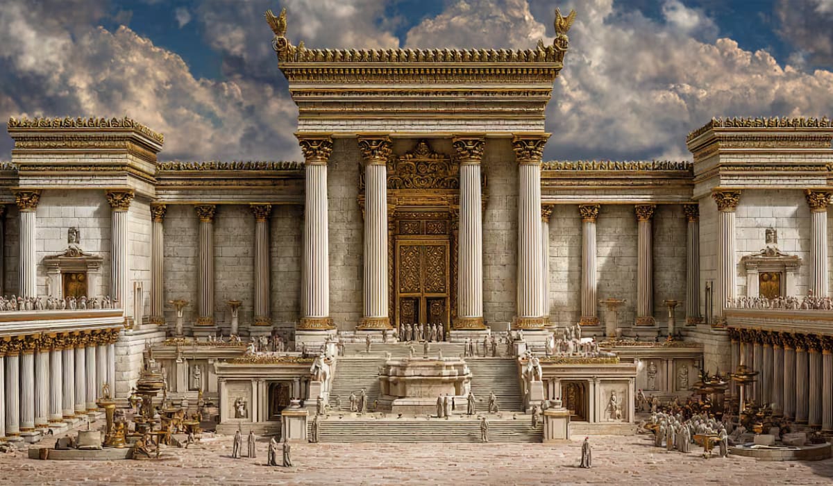 Imagen inspirada en el Primer Templo, creada con Midjourney.