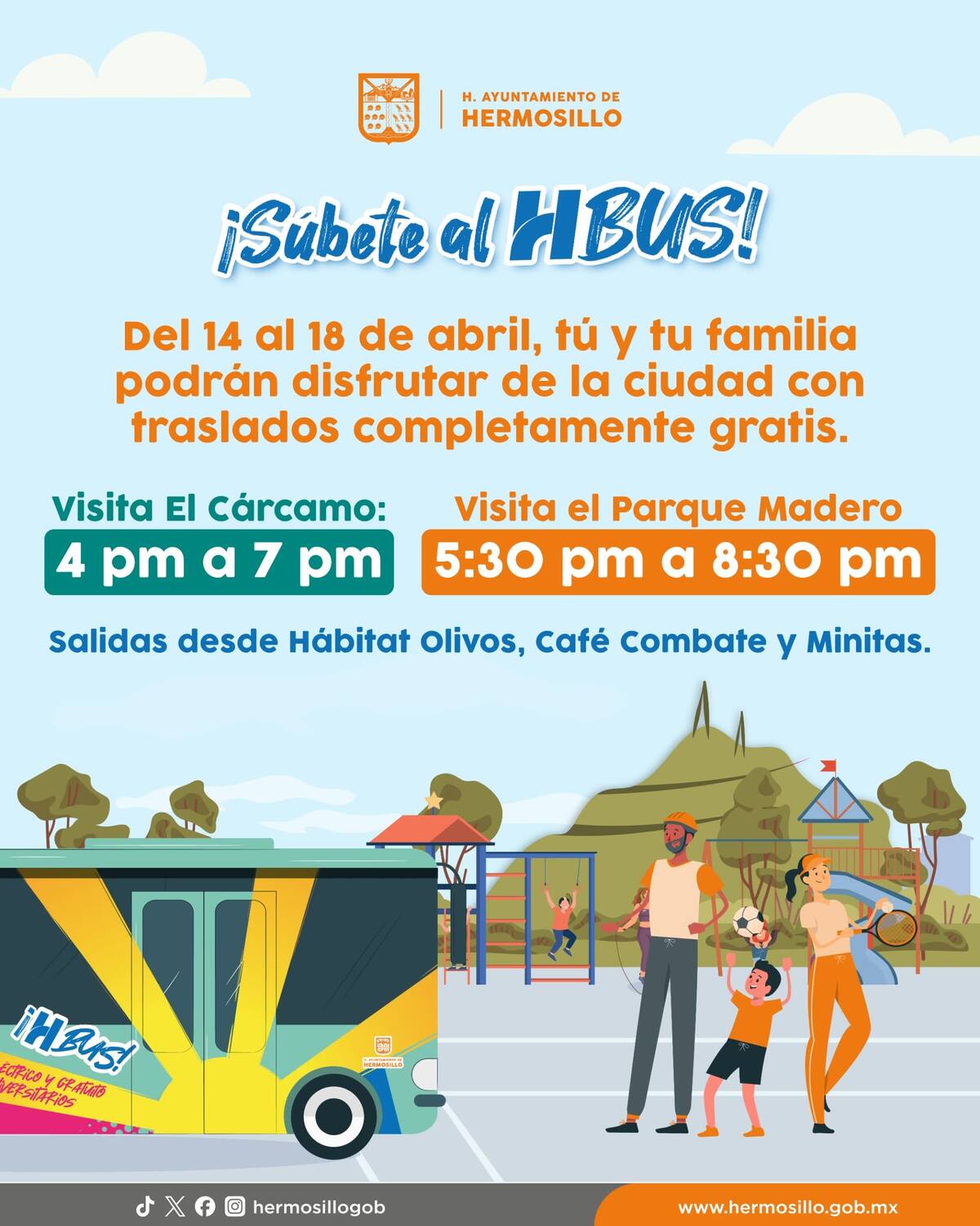 Ofrece el Ayuntamiento de Hermosillo viajes gratis en el transporte urbano eléctrico H Bus del 14 al 18 de abril de 2025, durante Semana Santa. | Cortesía