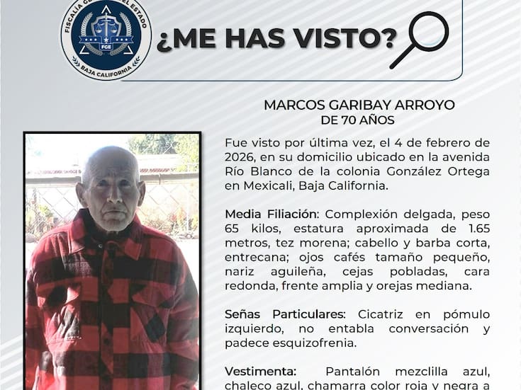 Se busca a Marcos Garibay Arroyo de 70 años
