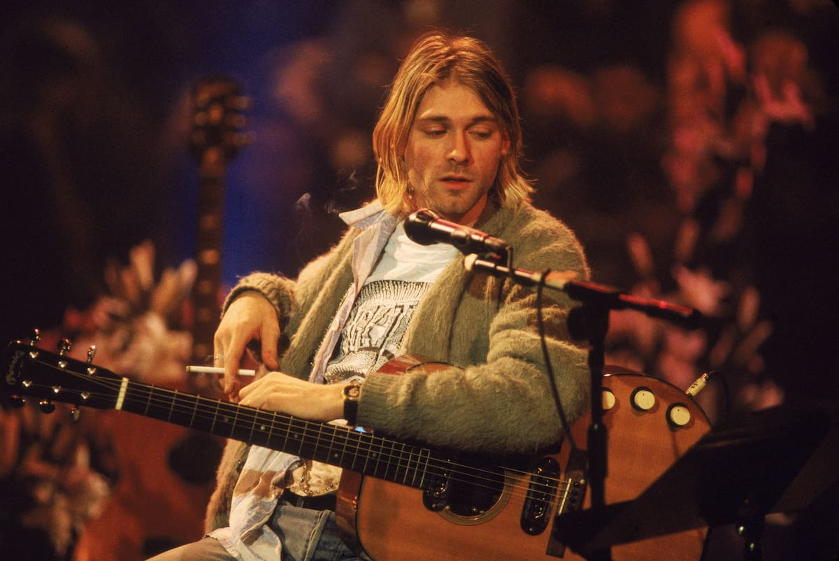 American singer and guitarist Kurt Cobain (1967 - 1994), performs with his group Nirvana at a taping of the television program 'MTV Unplugged,' New York, New York, Novemeber 18, 1993. (Photo by Frank Micelotta/Getty Images)