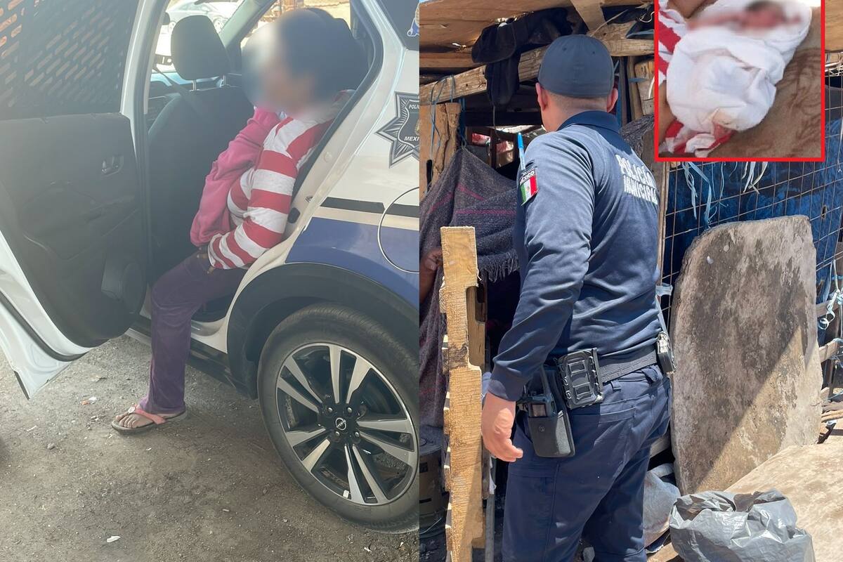 Madre y su bebé son auxiliados ante el calor por policías