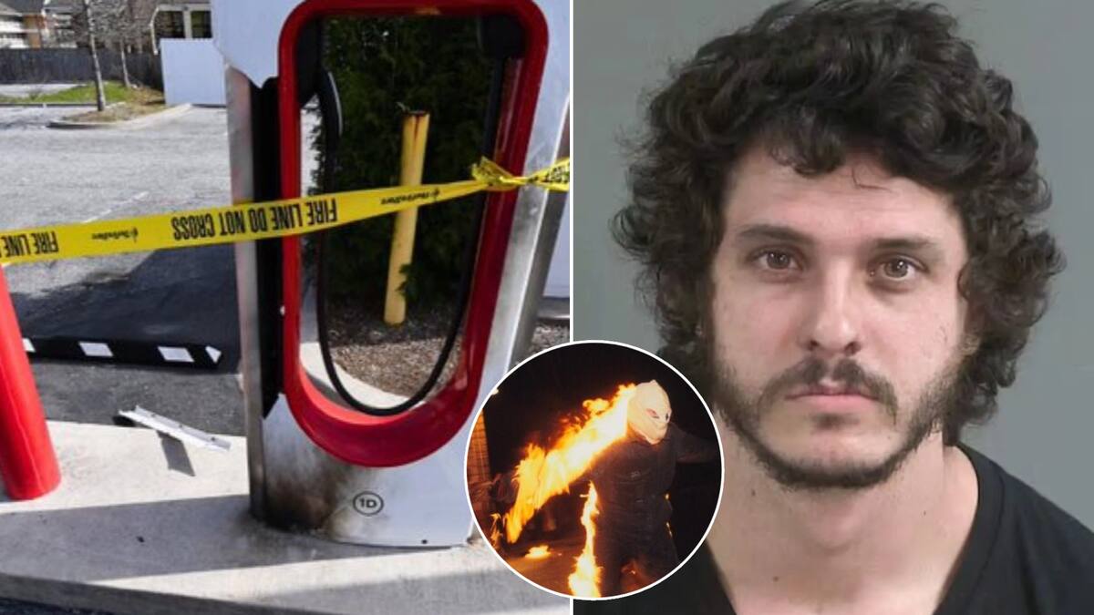 Daniel Clarke-Pounder, en Charleston, Carolina del Sur, vandalizó estaciones de carga Tesla y se incendió a sí mismo. FOTO: Especial