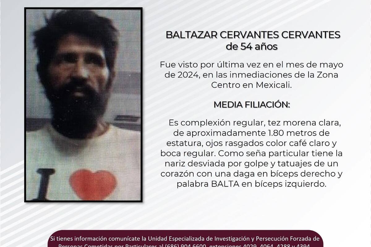 Solicitan apoyo para localizar a Baltazar Cervantes Cervantes