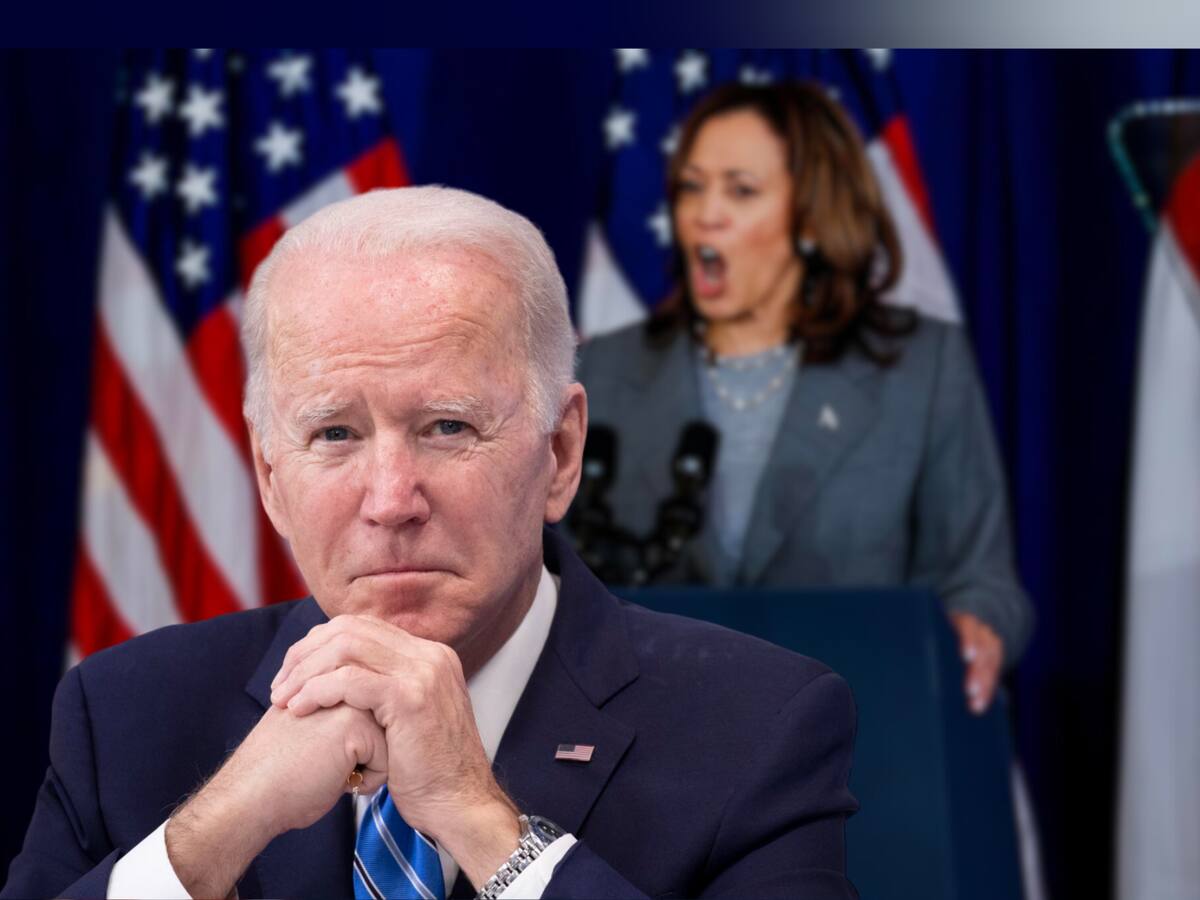 Fotografía del presidente Joe Biden y al fondo, la vicepresidenta Kamala Harris. | Crédito: EFE