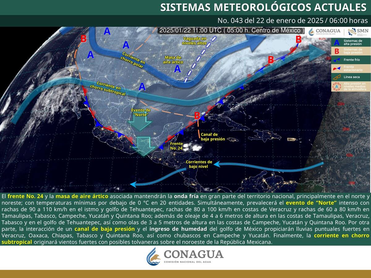 Pronóstico de Conagua para hoy. | Crédito: SMN/Conagua