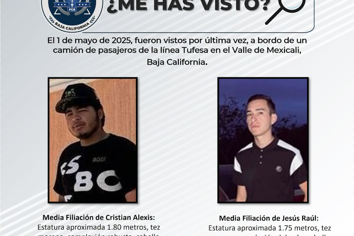 Se solicita ayuda para localizar a Cristian Alexis Berrelleza Mitchel y Jesús Raúl Araujo Algandar d