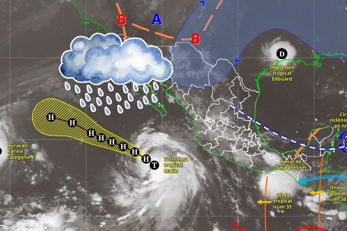 Ciclón tropical Marie y monzón mexicano provocarán lluvias muy fuertes, vientos y oleaje elevado en varios estados de México este miércoles